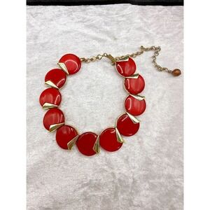 Vintage Charel Necklace Moonglow‎ Thermoset Lucite Red Signed 14"